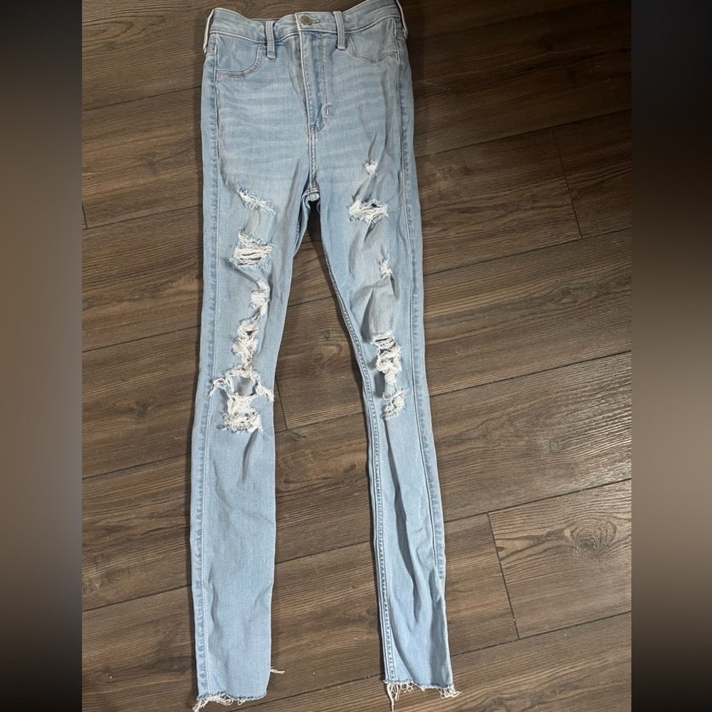 Hollister Blue Skinny Jeans with Distressed Details